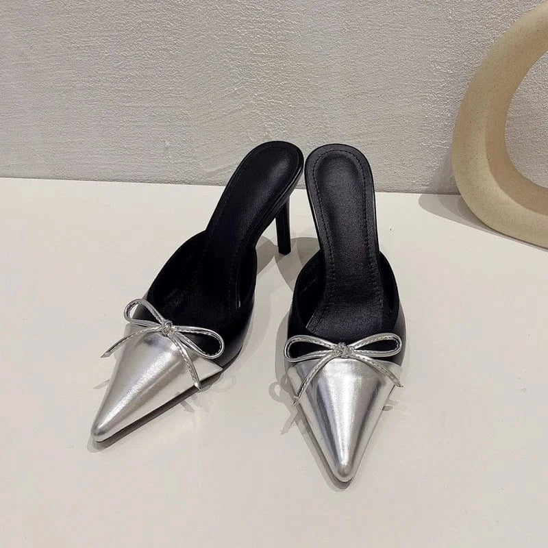 Slip-On Aneikeh Pointed PU Mixed Colors Party Wedding Stiletto Shoes Elegant Fashion Butterfly-knot Pump Women NEW Spring/Summer