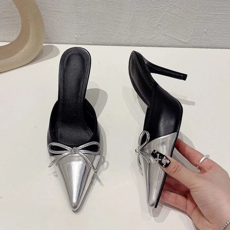 Slip-On Aneikeh Pointed PU Mixed Colors Party Wedding Stiletto Shoes Elegant Fashion Butterfly-knot Pump Women NEW Spring/Summer