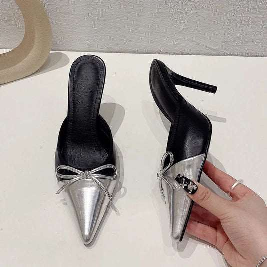 Slip-On Aneikeh Pointed PU Mixed Colors Party Wedding Stiletto Shoes Elegant Fashion Butterfly-knot Pump Women NEW Spring/Summer