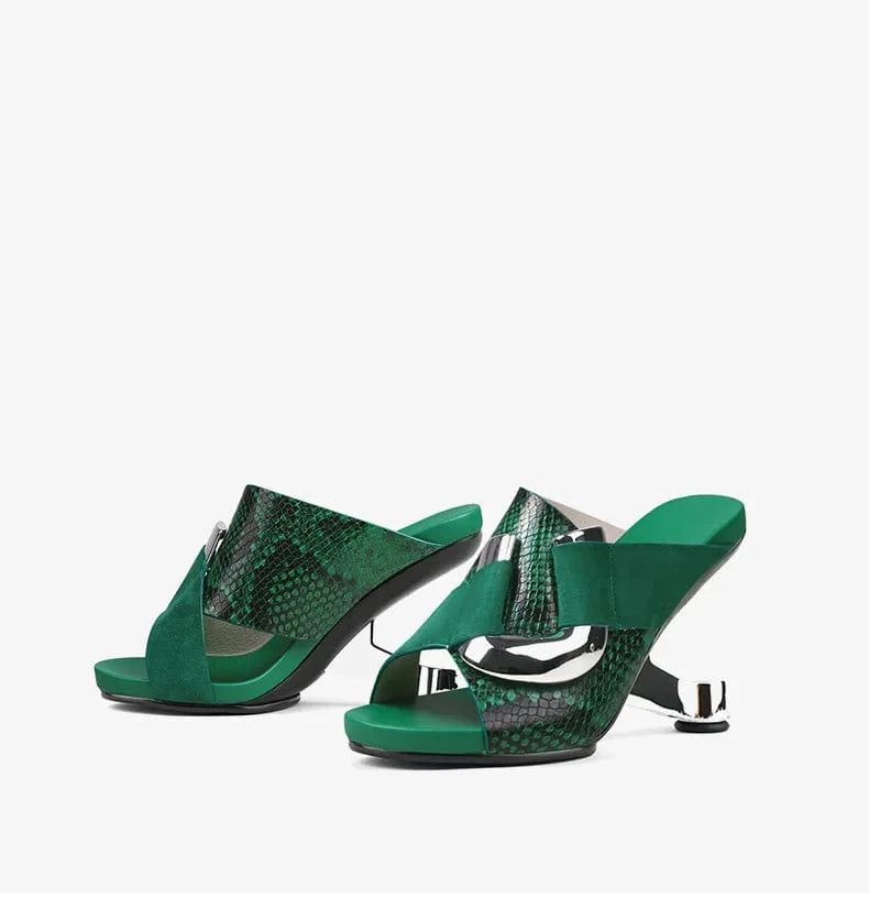 Slippers Women Sexy Snake Pattern Metal Buckle Mujer Zapatos Cross Strap Open-toe High Heel Sandals For Ladies Shopping Slippers