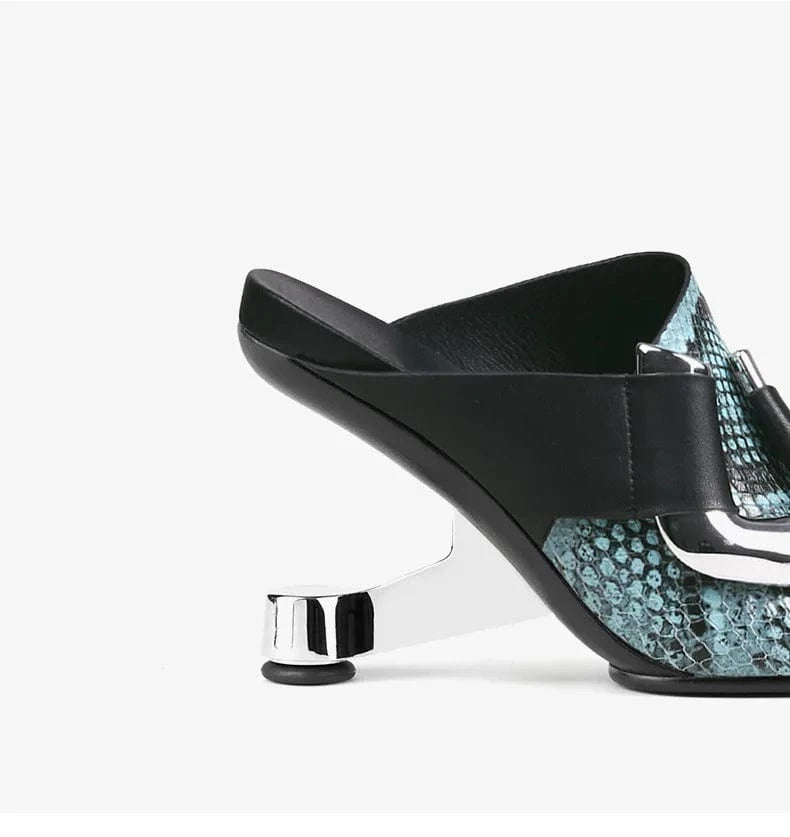 Slippers Women Sexy Snake Pattern Metal Buckle Mujer Zapatos Cross Strap Open-toe High Heel Sandals For Ladies Shopping Slippers