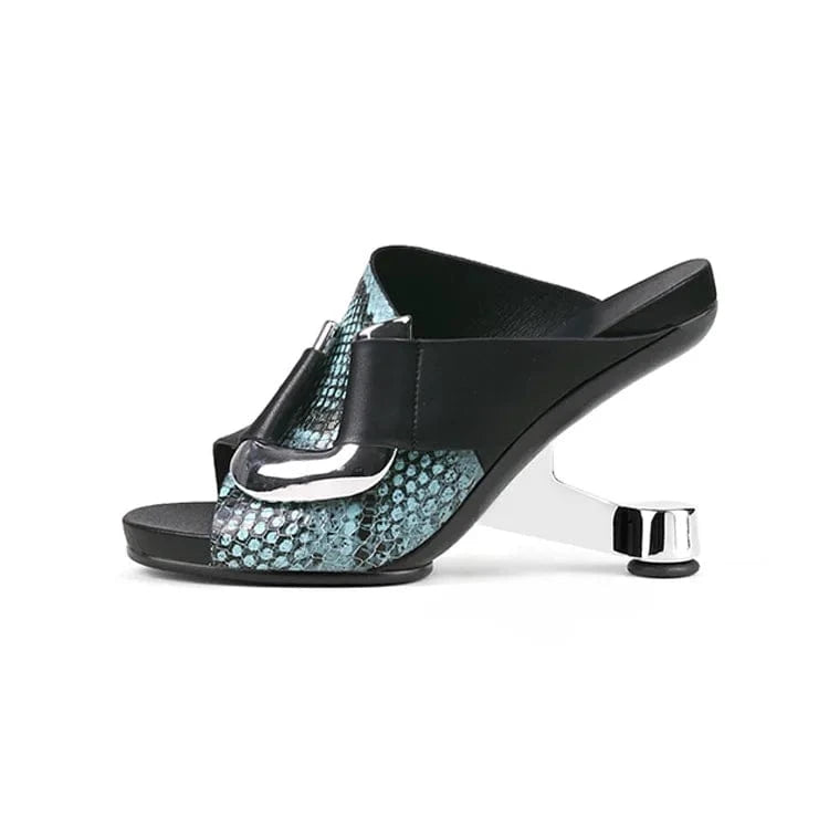 Slippers Women Sexy Snake Pattern Metal Buckle Mujer Zapatos Cross Strap Open-toe High Heel Sandals For Ladies Shopping Slippers