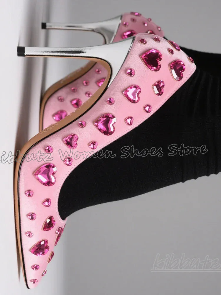 sliver heels / 36 / CHINA Bordered Rhinestone Pumps Crystal Women Shoes Glossy Slip-On Party Dress Fashion Concise Luxury Elegant Pointy Thin High Heels