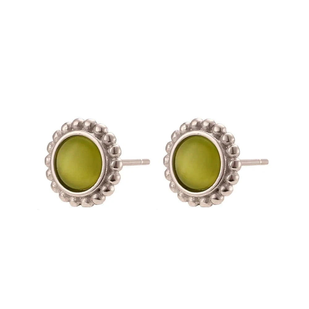 sliver-light green Fashion Green Opal Stud Earrings Boho Jewelry Opal Earring Gold Plated Stainless Steel Stud Earrings Wholesale