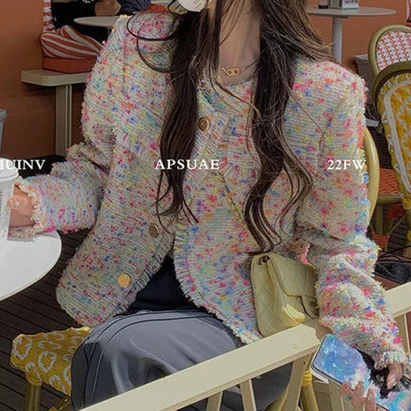Small fragrant tweed short coat female autumn and winter French color design tassel French niche loose temperament top - SN Wigs & More
