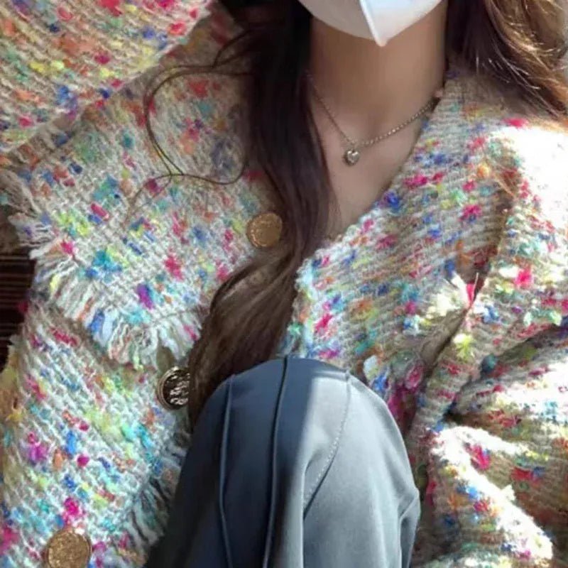 Small fragrant tweed short coat female autumn and winter French color design tassel French niche loose temperament top - SN Wigs & More