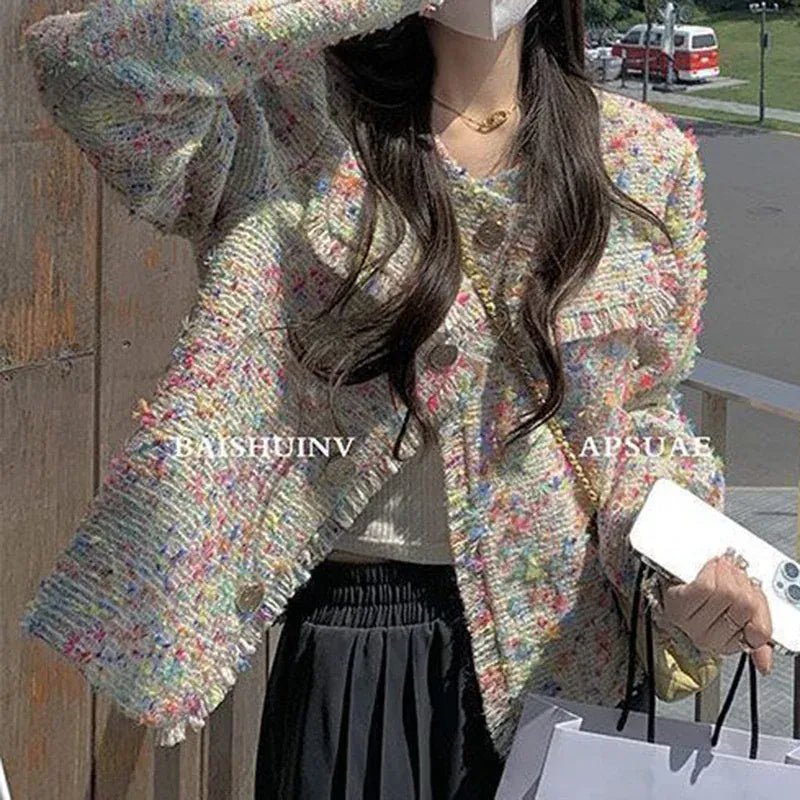 Small fragrant tweed short coat female autumn and winter French color design tassel French niche loose temperament top - SN Wigs & More