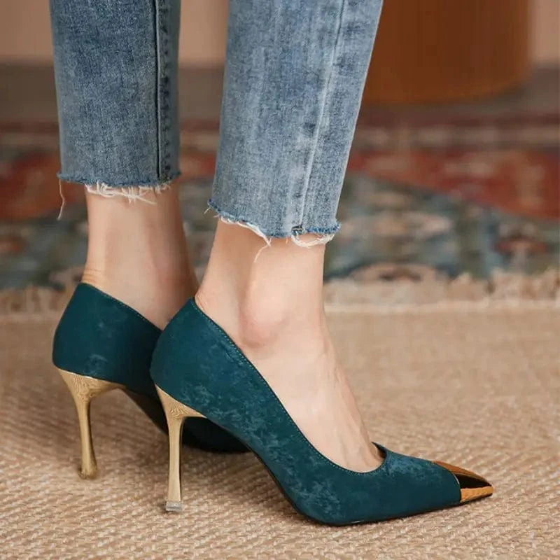 Small/Large SIzes Steel Toe Stiletto Sandalias Office Wear Pumps Medium Green Heels