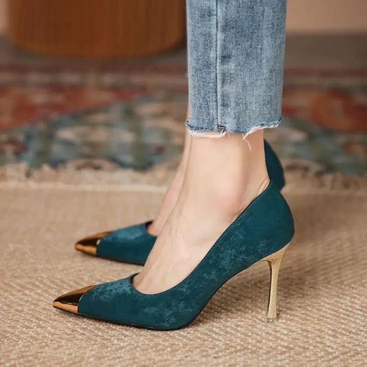 Small/Large SIzes Steel Toe Stiletto Sandalias Office Wear Pumps Medium Green Heels