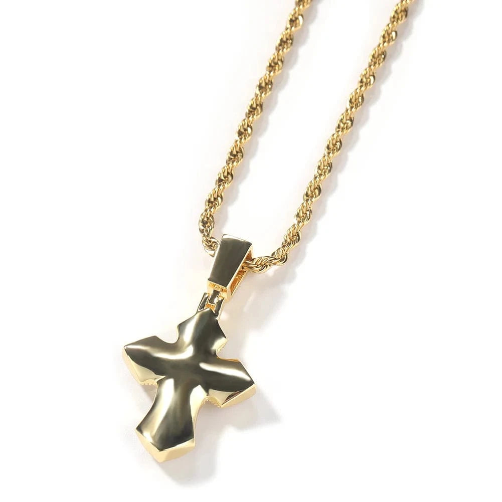 Smaller Size Bling Baguette Pink Black Purple Cubic Zircon Cross Pendant Necklace Unisex Hip Hop Jewelry