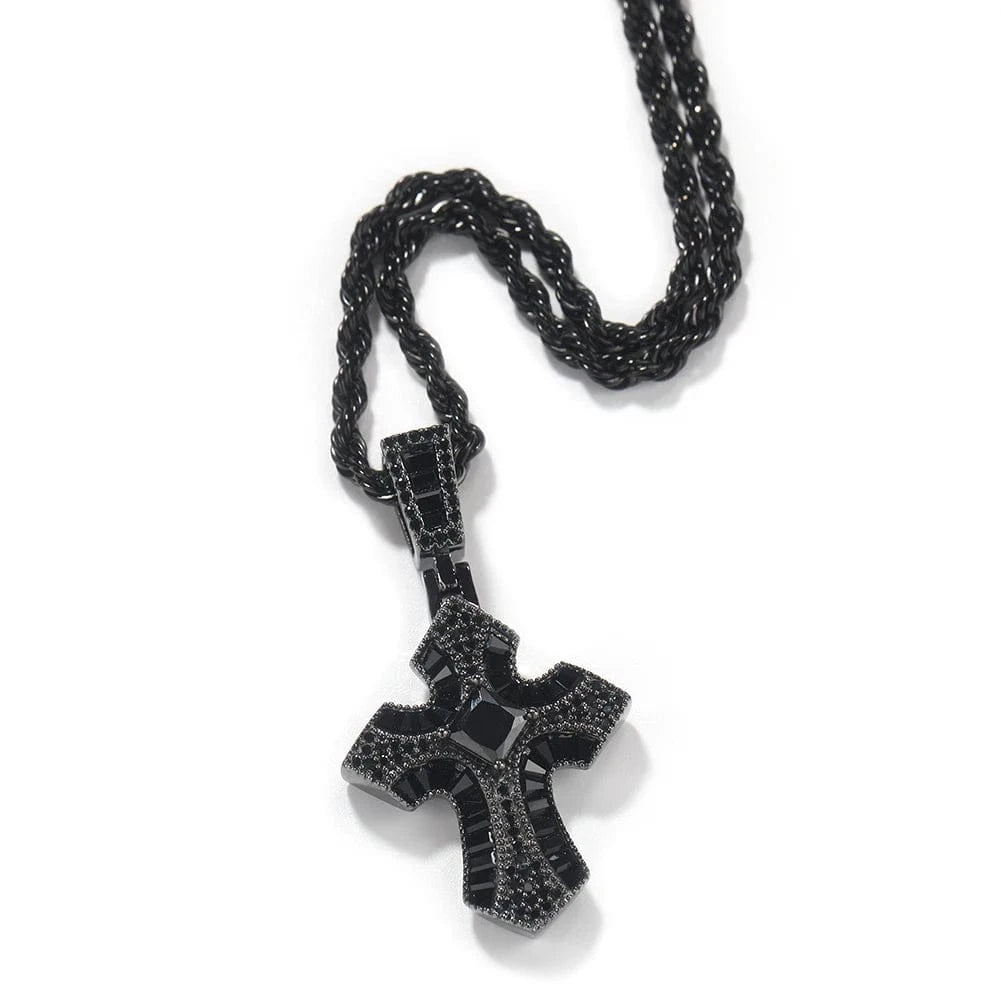 Smaller Size Bling Baguette Pink Black Purple Cubic Zircon Cross Pendant Necklace Unisex Hip Hop Jewelry