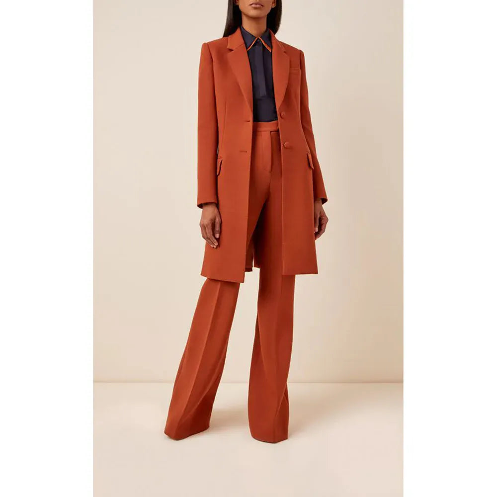 Smart Orange Red Winter Clothes Women Single Breasted 2 Pieces Jacket Pants Female Suits Formal Lady's Office Party Blazers Sets