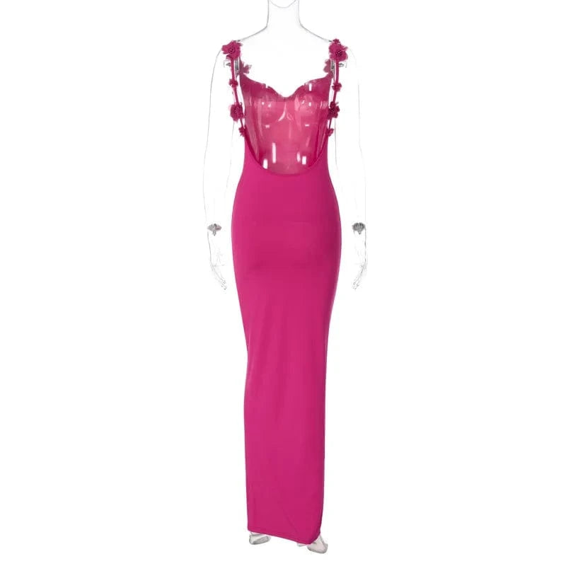 SML Sexy Ladies Pink Sleeveless V Neck Backless  Party Dresses For Women  Maxi Dresses