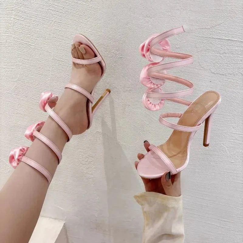 Snake Wrap Trendy Talons Haut Sexy Escarpins Ankle Tie up 2024 New Arrival Heels Sandals for Women