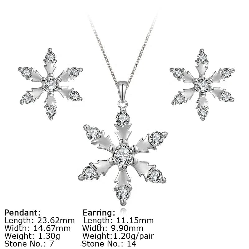 Snow Flake Earring Pendant Jewel Hot Selling 925 Sterling Silver Gold Plated Jewelry Set