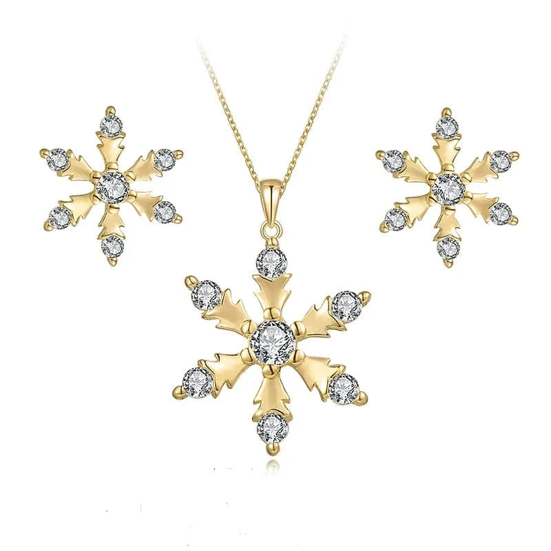 Snow Flake Earring Pendant Jewel Hot Selling 925 Sterling Silver Gold Plated Jewelry Set