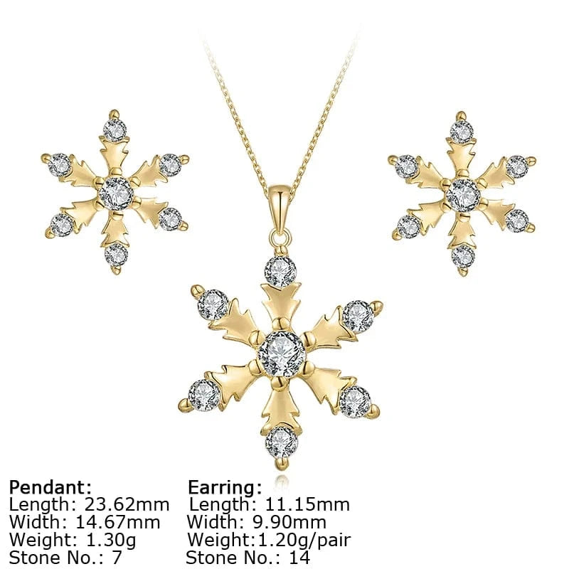 Snow Flake Earring Pendant Jewel Hot Selling 925 Sterling Silver Gold Plated Jewelry Set