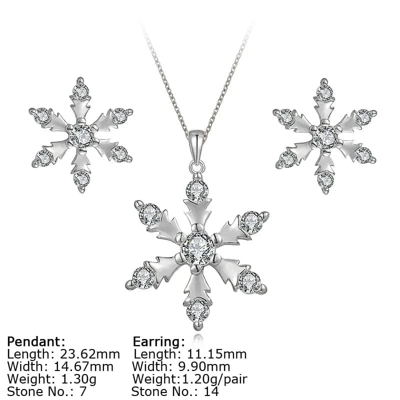 Snow Flake Earring Pendant Jewel Hot Selling 925 Sterling Silver Gold Plated Jewelry Set