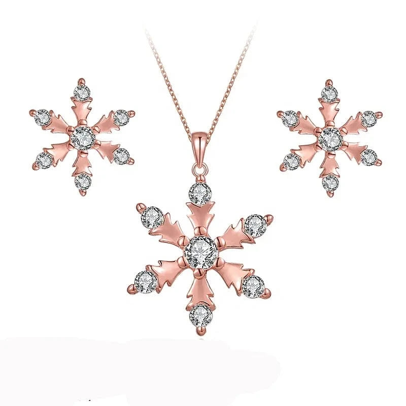Snow Flake Earring Pendant Jewel Hot Selling 925 Sterling Silver Gold Plated Jewelry Set