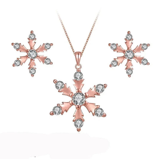 Snow Flake Earring Pendant Jewel Hot Selling 925 Sterling Silver Gold Plated Jewelry Set