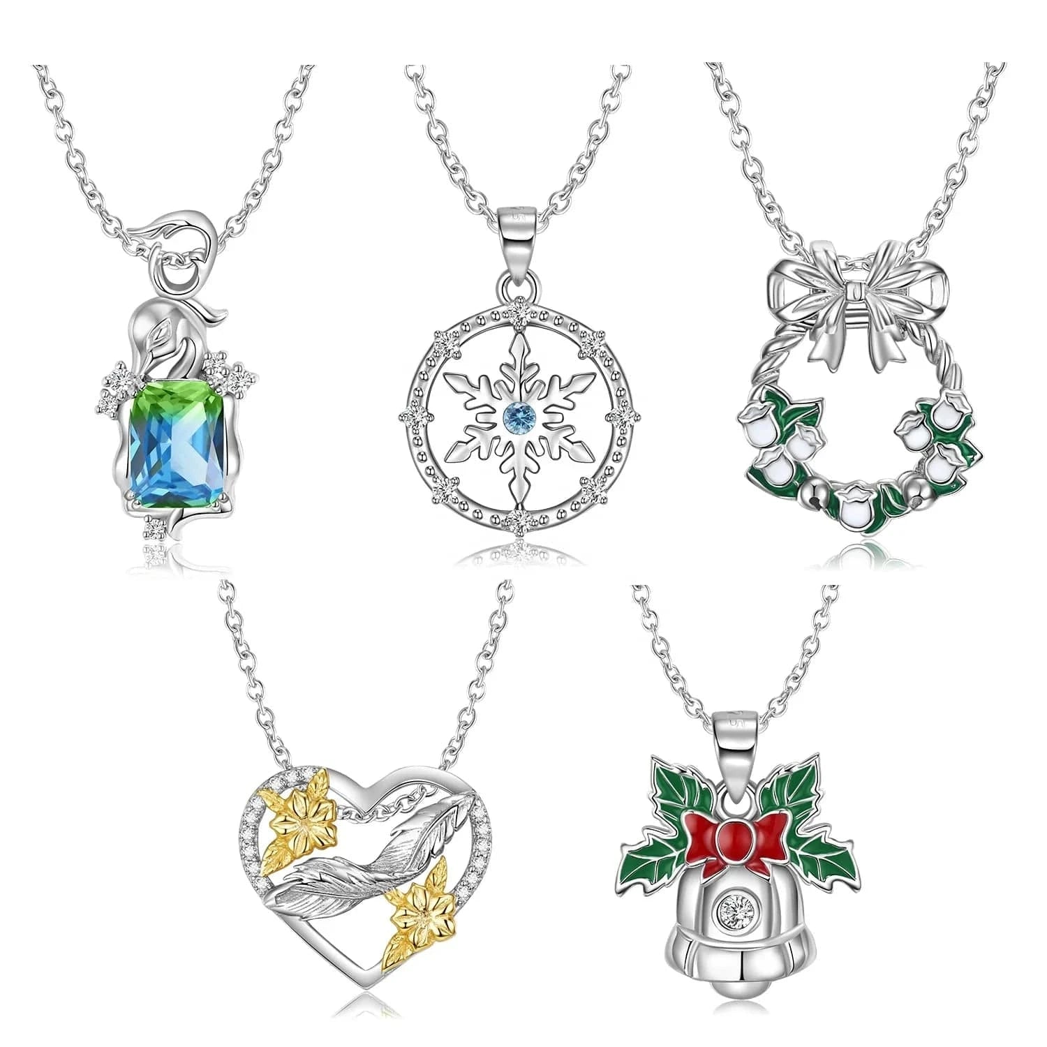 Snowflakes Pendant Necklace 925 Sterling Silver Bow-Knot Bell Heart Pendant for Women Necklaces Jewelry Making Christmas Gifts