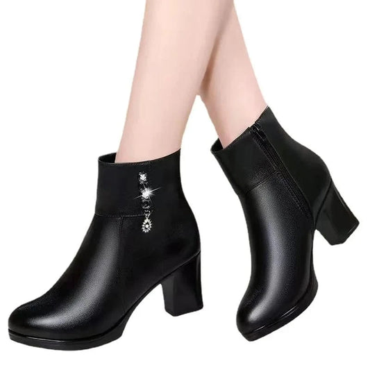 soft pu ankle boots female high heels short tube plus velvet cotton women boots