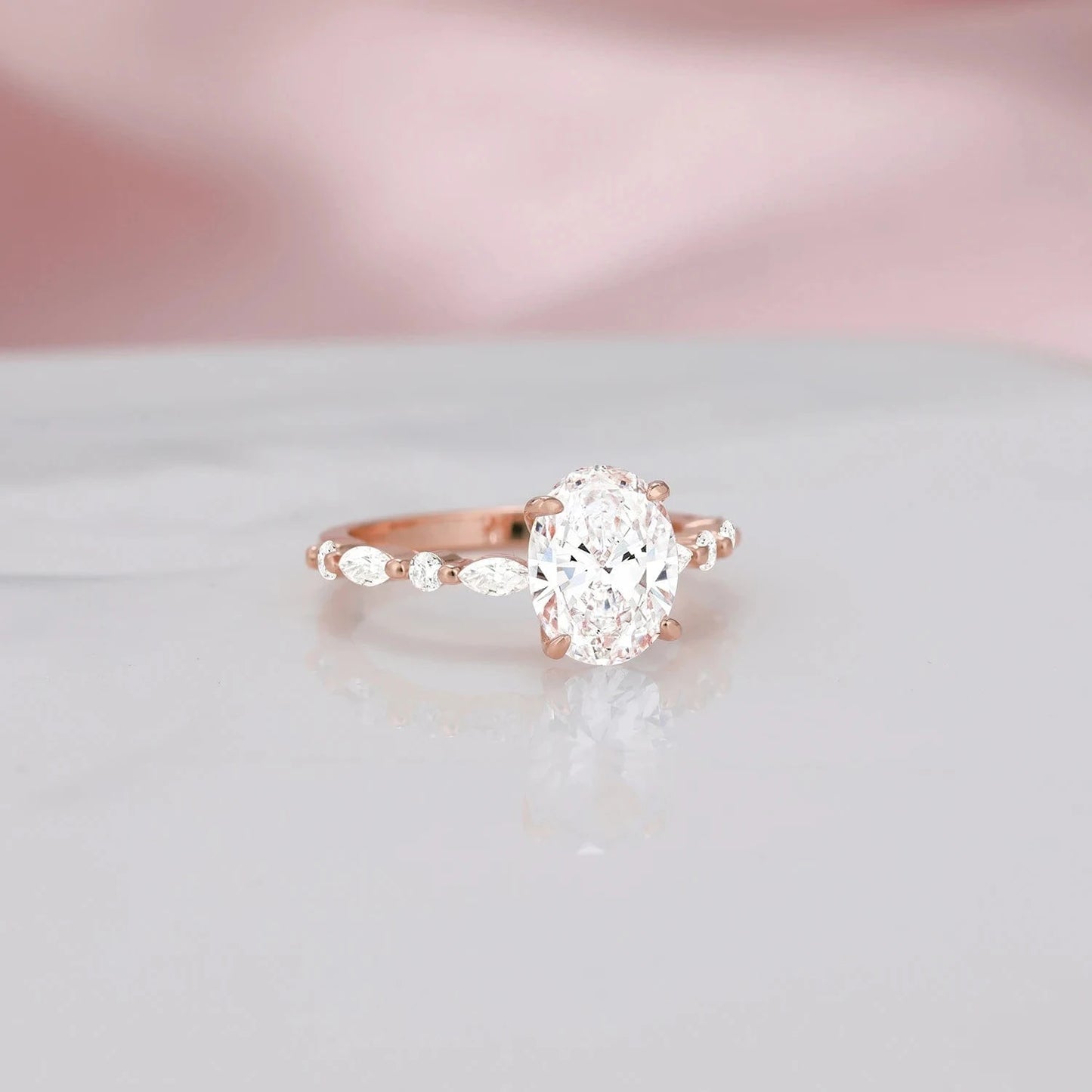 Somen Rose Gold 925 Sterling Silver Ring Oval Cut Cubic Zirconia Engagement Rings Solitaire Halo Women Jewelry