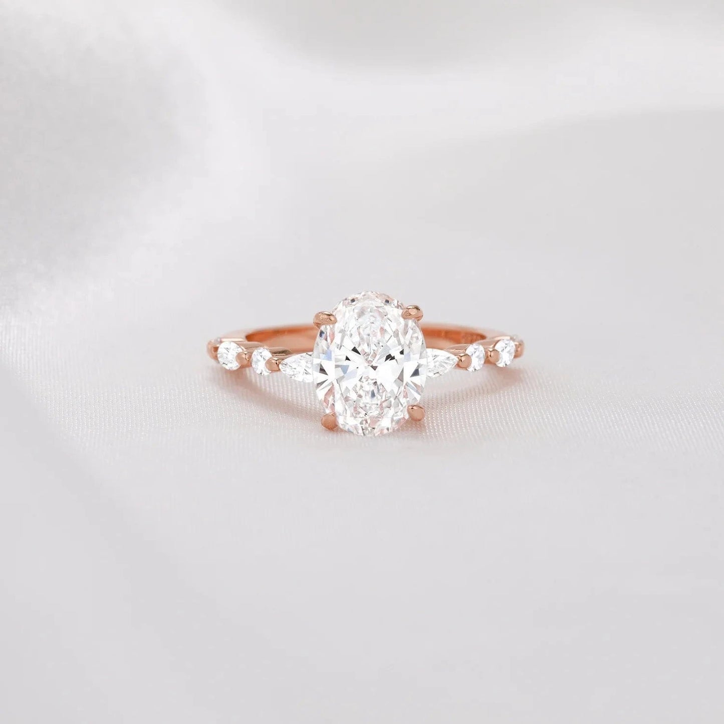 Somen Rose Gold 925 Sterling Silver Ring Oval Cut Cubic Zirconia Engagement Rings Solitaire Halo Women Jewelry