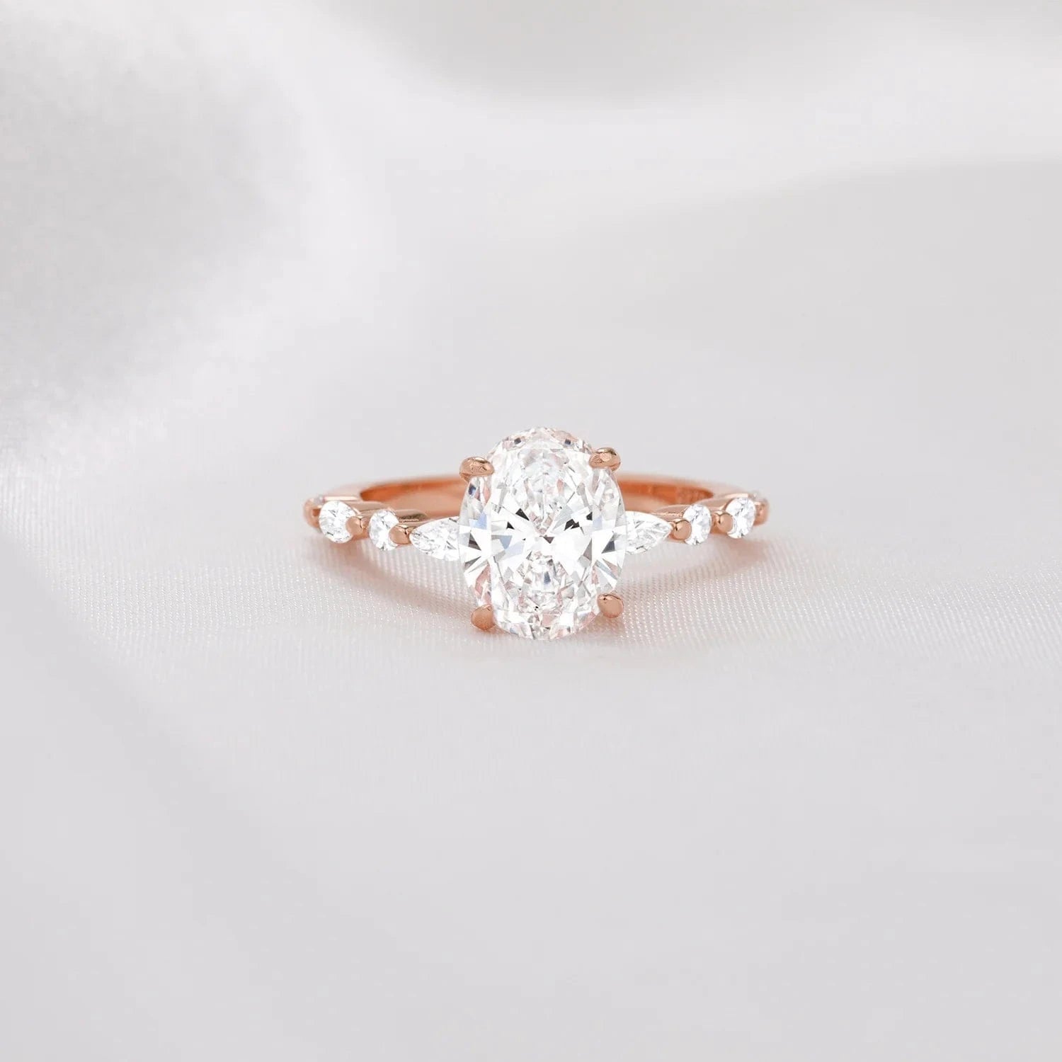 Somen Rose Gold 925 Sterling Silver Ring Oval Cut Cubic Zirconia Engagement Rings Solitaire Halo Women Jewelry