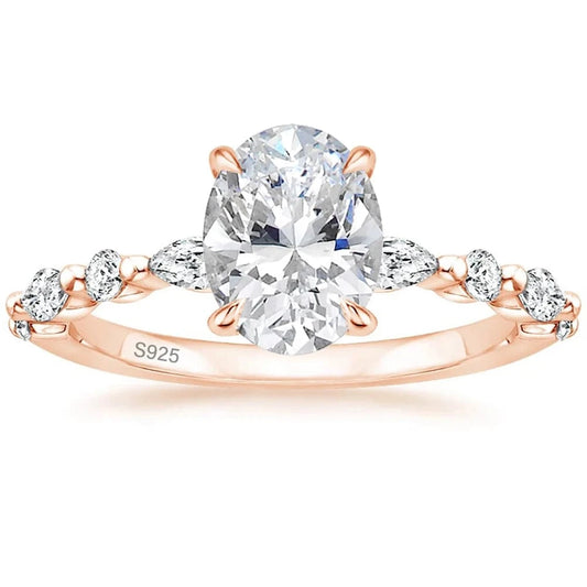 Somen Rose Gold 925 Sterling Silver Ring Oval Cut Cubic Zirconia Engagement Rings Solitaire Halo Women Jewelry