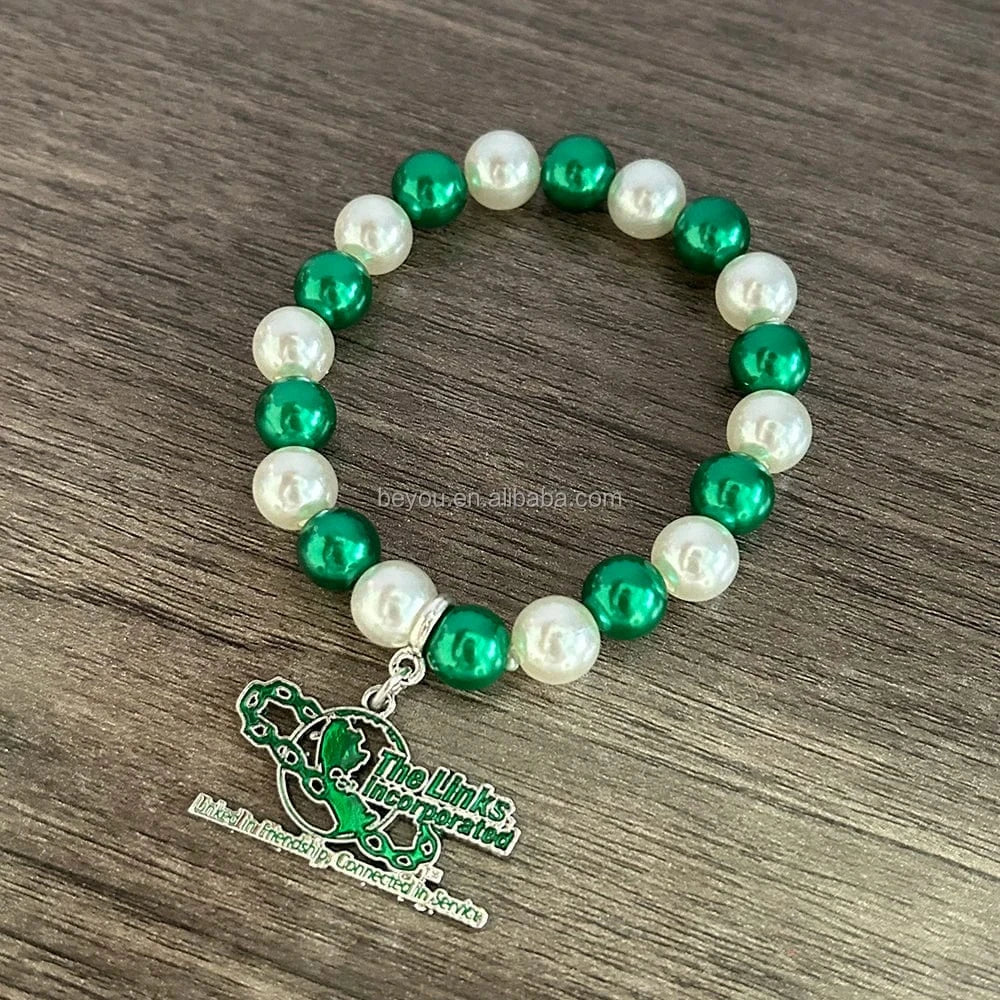 Sorority and Fraternity Fine Fashion Jewelry Bracelets & Bangles LINKS Green and White Pearl Earth Pendant Bracelet Homme Gifts