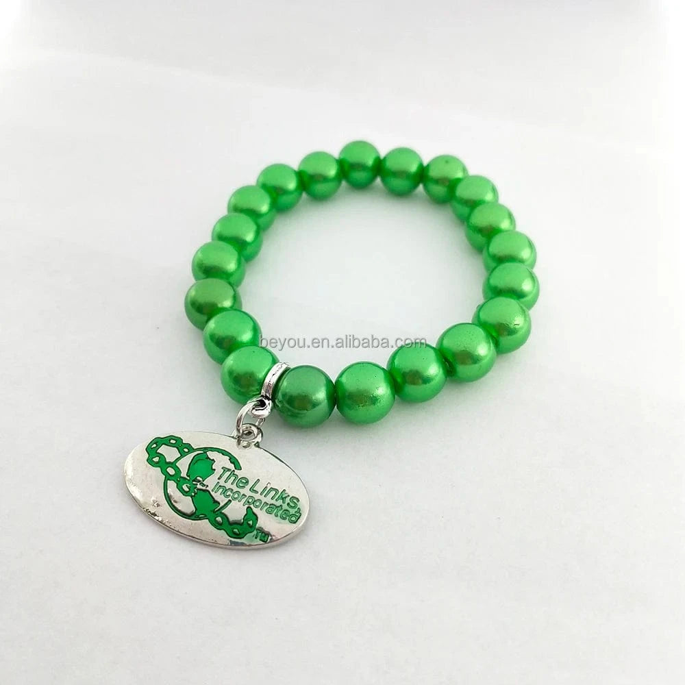 Sorority and Fraternity Fine Fashion Jewelry Bracelets & Bangles LINKS Green and White Pearl Earth Pendant Bracelet Homme Gifts