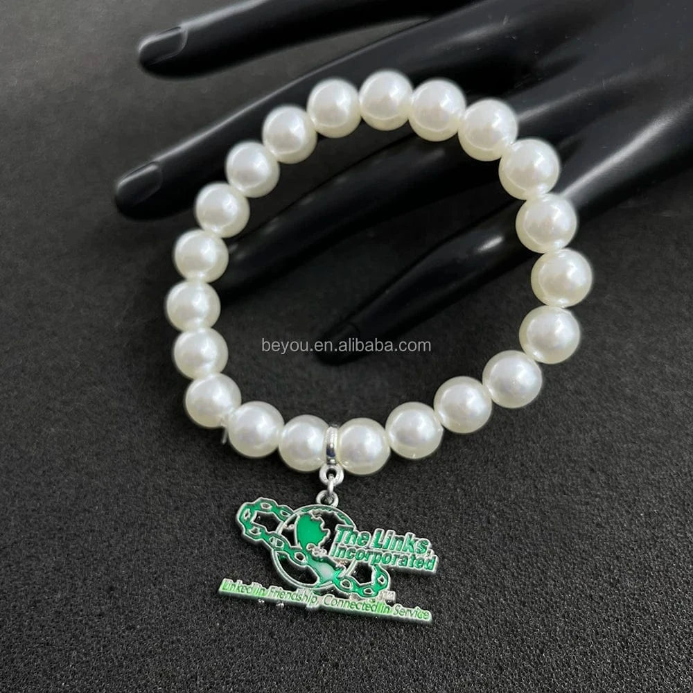 Sorority and Fraternity Fine Fashion Jewelry Bracelets & Bangles LINKS Green and White Pearl Earth Pendant Bracelet Homme Gifts