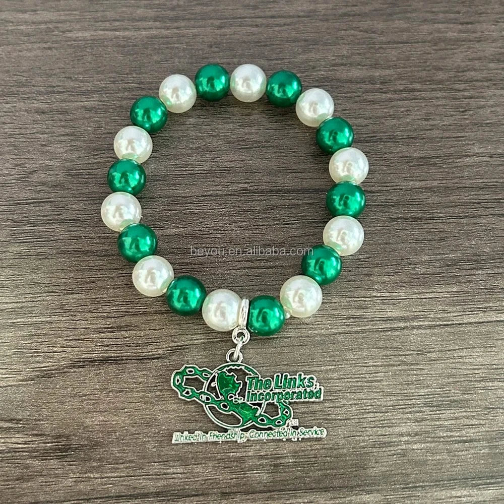 Sorority and Fraternity Fine Fashion Jewelry Bracelets & Bangles LINKS Green and White Pearl Earth Pendant Bracelet Homme Gifts
