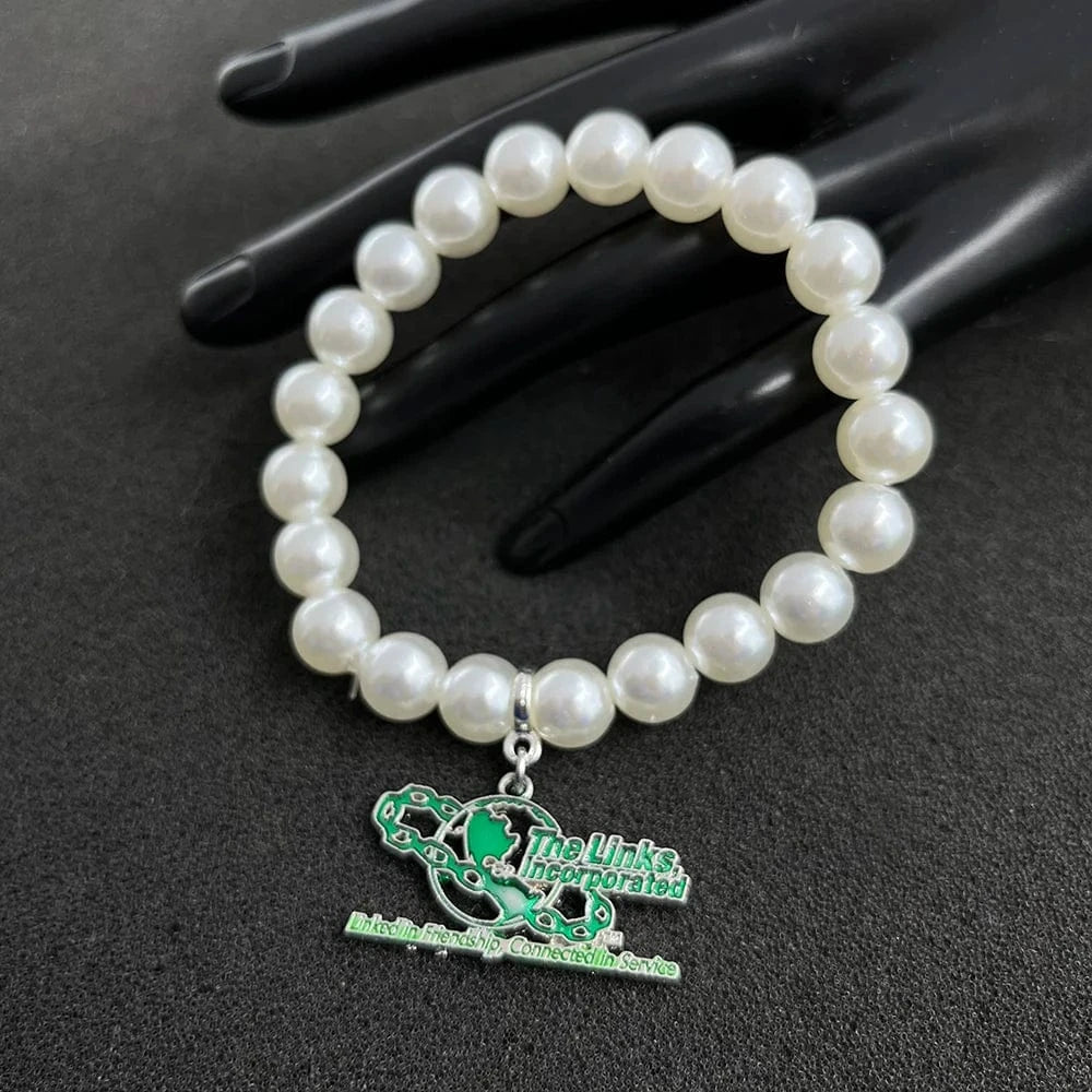 Sorority and Fraternity Fine Fashion Jewelry Bracelets & Bangles LINKS Green and White Pearl Earth Pendant Bracelet Homme Gifts
