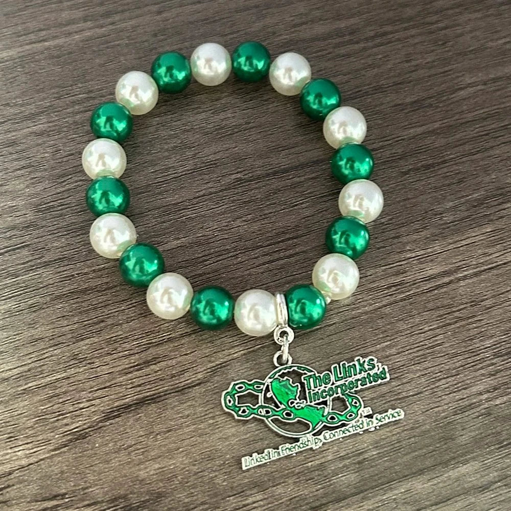Sorority and Fraternity Fine Fashion Jewelry Bracelets & Bangles LINKS Green and White Pearl Earth Pendant Bracelet Homme Gifts