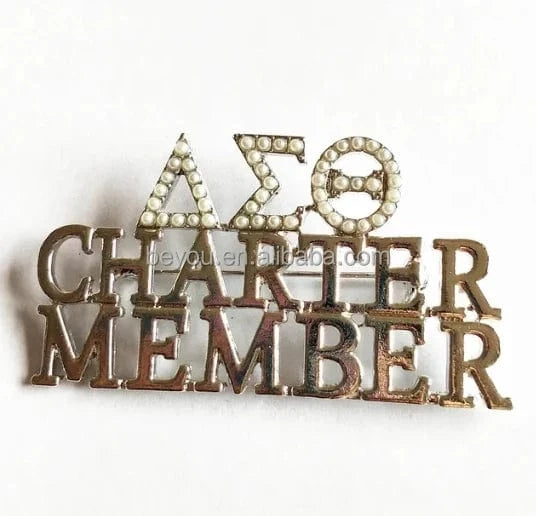 Sorority Fraternity Greek CHARTER MEMBER Letter Pearl Rhinestone Brooch Women Lapel Pin