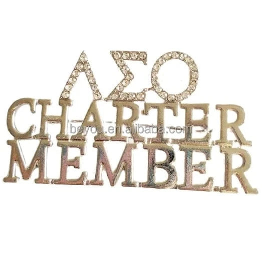 Sorority Fraternity Greek CHARTER MEMBER Letter Pearl Rhinestone Brooch Women Lapel Pin