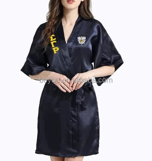 Sorority Fraternity Greek ZETA PHI BETA Silk Bathrobe Lace Satin ZPB Free Size Clothes Robe