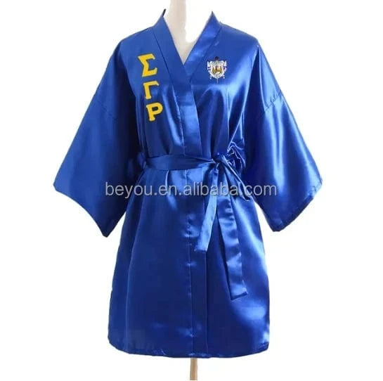 Sorority Fraternity Greek ZETA PHI BETA Silk Bathrobe Lace Satin ZPB Free Size Clothes Robe