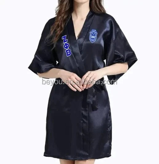 Sorority Fraternity Greek ZETA PHI BETA Silk Bathrobe Lace Satin ZPB Free Size Clothes Robe