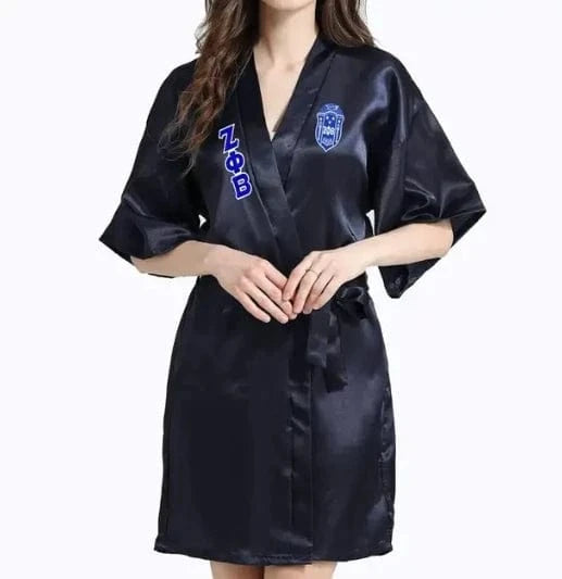 Sorority Fraternity Greek ZETA PHI BETA Silk Bathrobe Lace Satin ZPB Free Size Clothes Robe