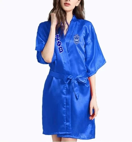 Sorority Fraternity Greek ZETA PHI BETA Silk Bathrobe Lace Satin ZPB Free Size Clothes Robe