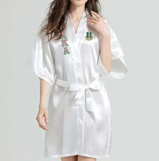 Sorority Fraternity Greek ZETA PHI BETA Silk Bathrobe Lace Satin ZPB Free Size Clothes Robe