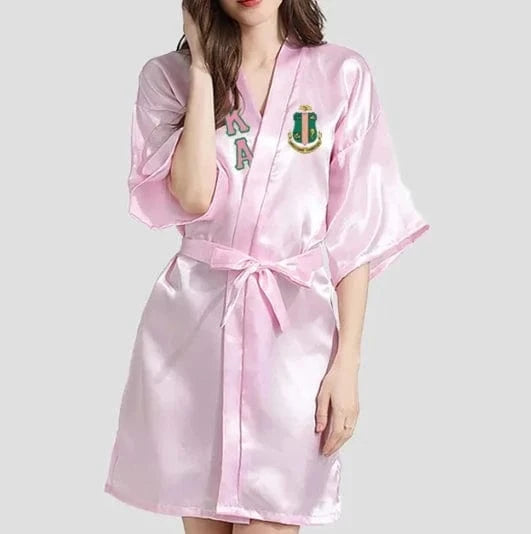 Sorority Fraternity Greek ZETA PHI BETA Silk Bathrobe Lace Satin ZPB Free Size Clothes Robe
