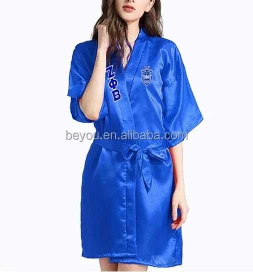Sorority Fraternity Greek ZETA PHI BETA Silk Bathrobe Lace Satin ZPB Free Size Clothes Robe