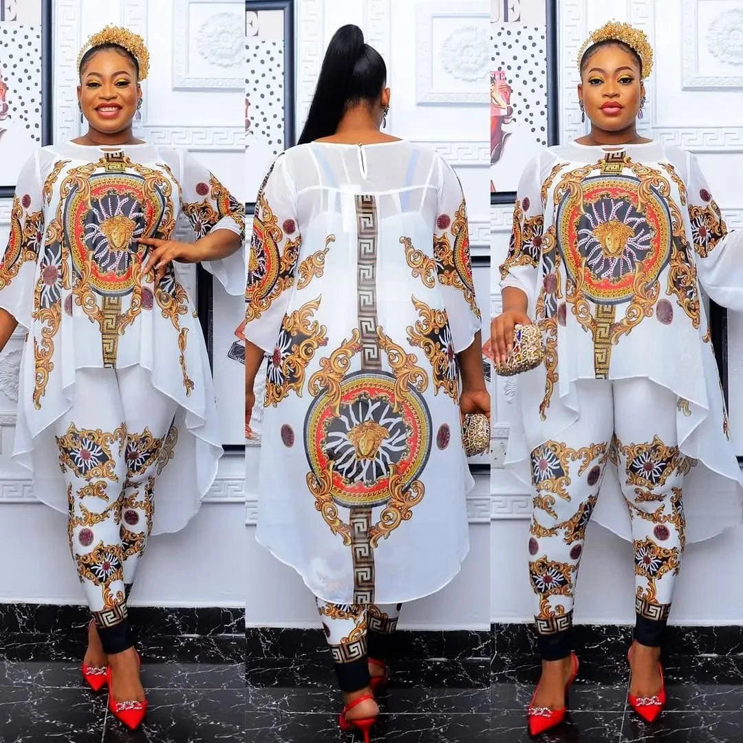South african print two piece pants set attire trouser outfit ladies