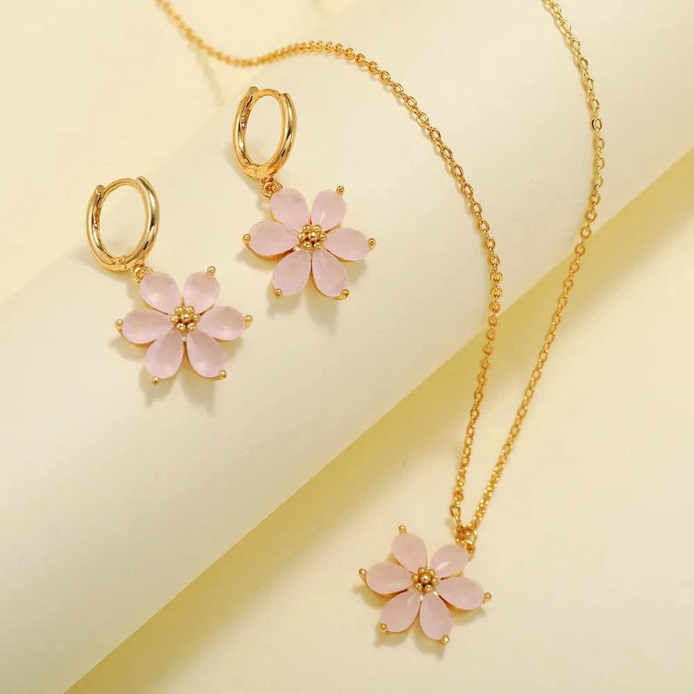 SP Korean Style 18k Gold Zircon Flower Pendant Jewelry Necklace For Women