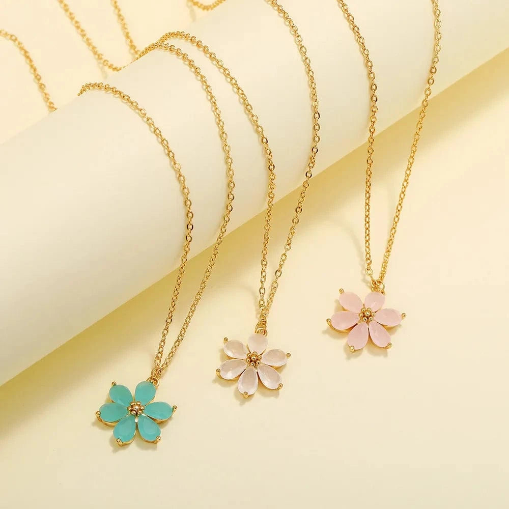 SP Korean Style 18k Gold Zircon Flower Pendant Jewelry Necklace For Women