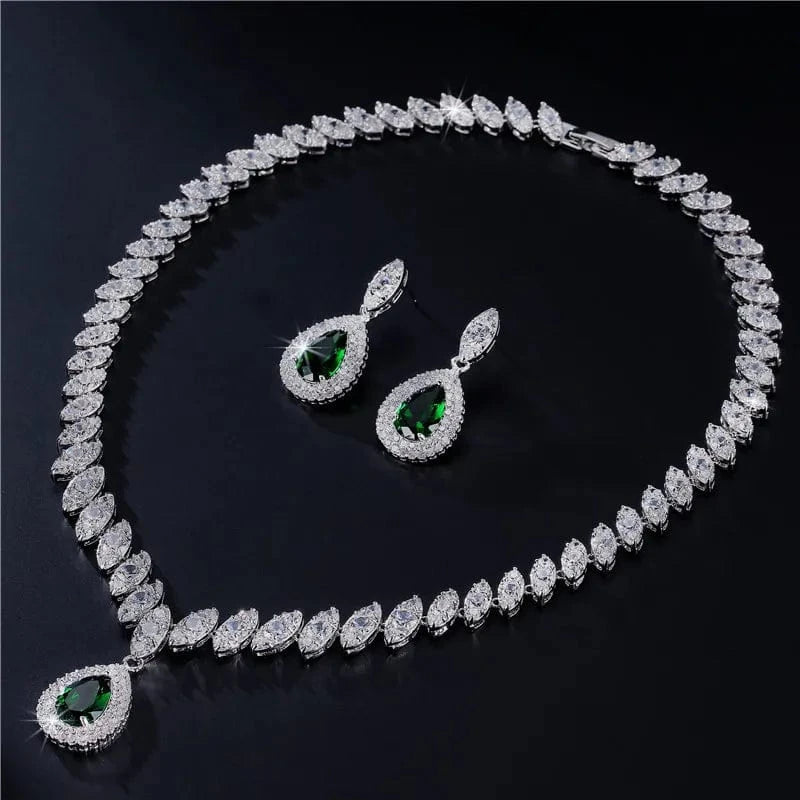 SP057 green RAKOL SP3074 New Design 4PCS Leaf Cubic Zircon Necklace Earrings Bracelets And Rings Sets 925 Sterling Silver Jewelry Set Women